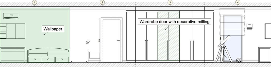 Prospetto del muro generato automaticamente da Remplanner — un software rivoluzionario per interior designer e proprietari