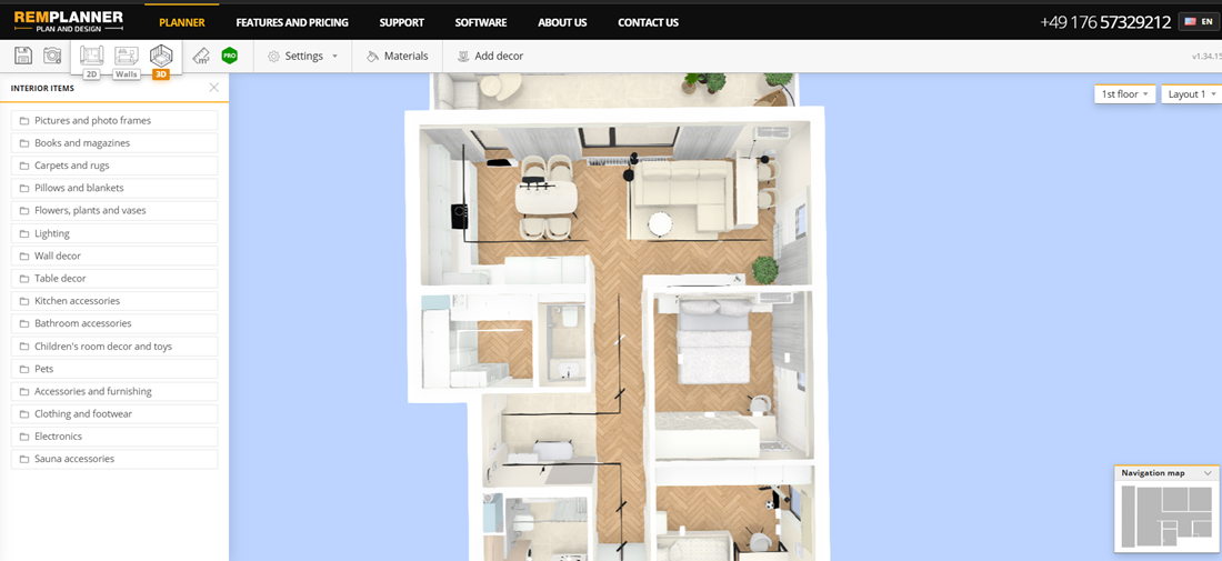 Remplanner software screenshot. Kitchen interior design project