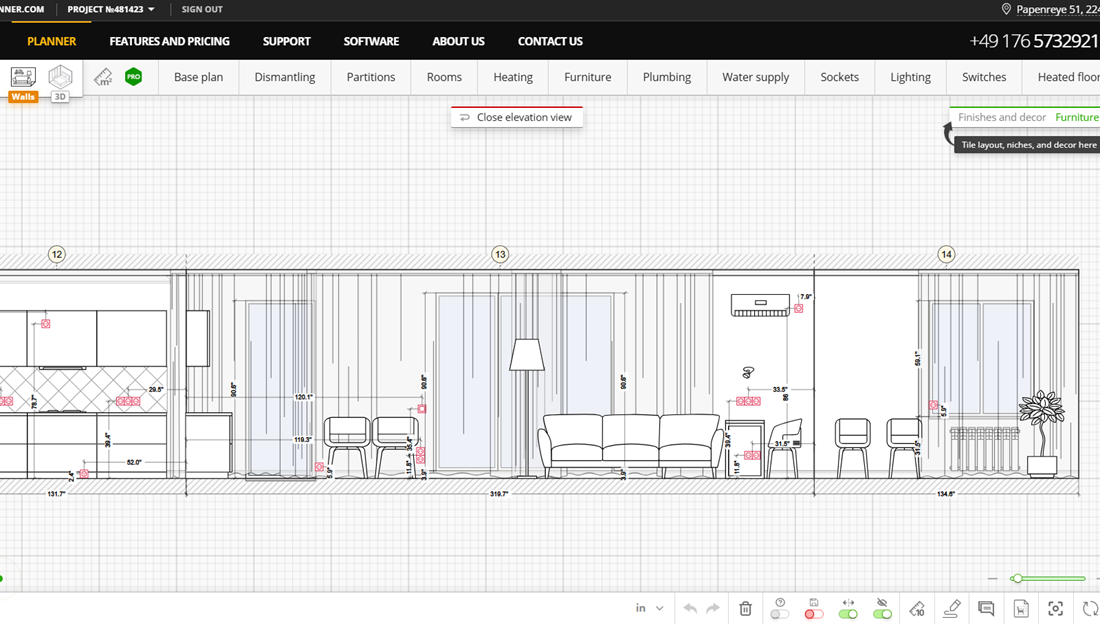 Remplanner drawing: wall elevations
