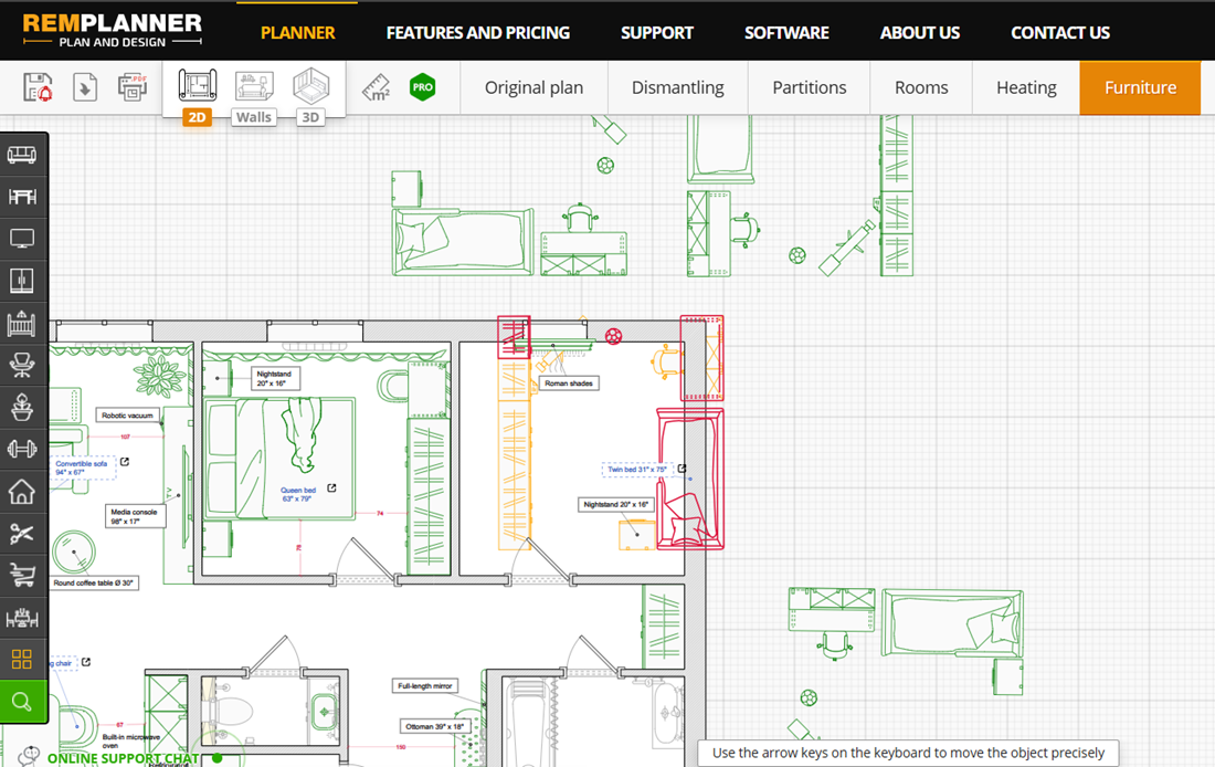Digital planning tools like Remplanner let you test various furniture sizes and distances in a virtual 2D and 3D model