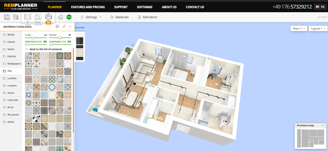 Capture d’écran de l’interface Remplanner — vue 3D du design d’intérieur